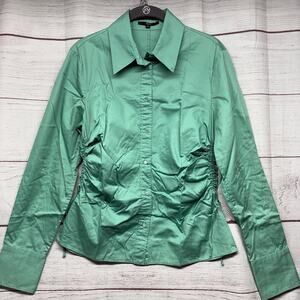 Hugo Boss Bradley Ruched Side Cotton Blouse Mint Green Shirt Women’s Size 8